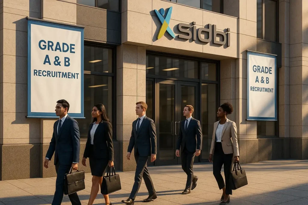SIDBI office façade with banners of Grade A & B recruitment